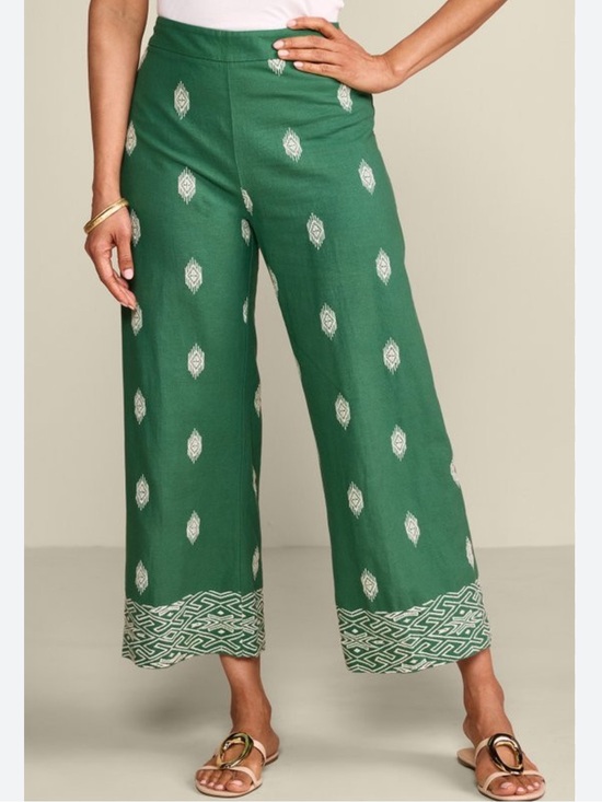 Soft Surroundings Pants - Soft Surroundings Lohara Green Embroidered Linen Blend Wide Leg Pant 2X Pull on